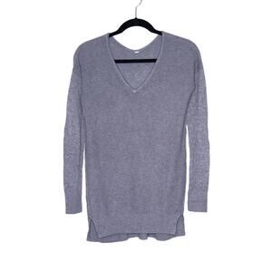 LULULEMON The Sweater Life Heathered Medium Grey V Neck Relaxed Fit Women's 6